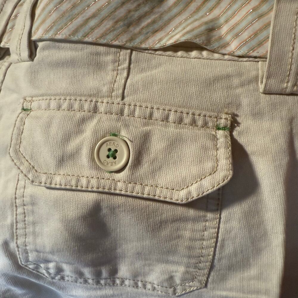 Aeropostale Khaki Belted Twill Pants, Y2K Butterfly Green Embroidery, Size 32 - Picture 7 of 7